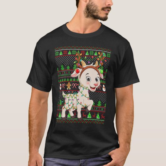 T-shirt Ugly Xmas Sweater Style Lighting Goat Christmas (Devant)