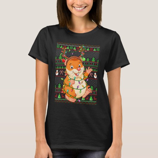 T-shirt Ugly Xmas Sweater Style Lighting Hamster Christmas (Devant)