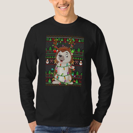 T-shirt Ugly Xmas Sweater Style Lighting Hedgehog Christma (Devant)