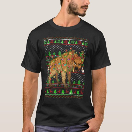 T-shirt Ugly Xmas Sweater Style Lighting Hyena Christmas (Devant)