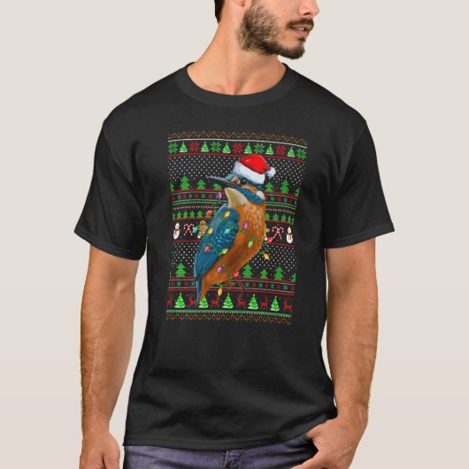 T-shirt Ugly Xmas Sweater Style Lighting Kingfisher Bird C (Devant)