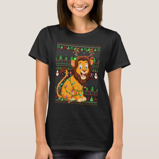 T-shirt Ugly Xmas Sweater Style Lighting Lion Christmas (Devant)