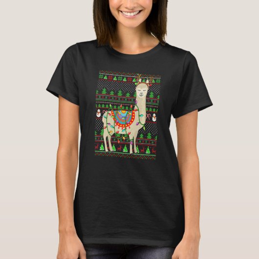 T-shirt Ugly Xmas Sweater Style Lighting Llama Christmas (Devant)