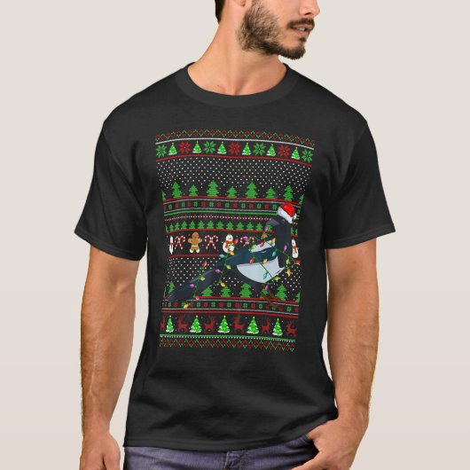 T-shirt Ugly Xmas Sweater Style Lighting Magpie Bird Chris (Devant)
