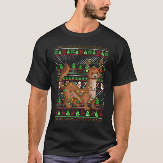 T-shirt Ugly Xmas Sweater Style Lighting Mongoose Christma (Devant)