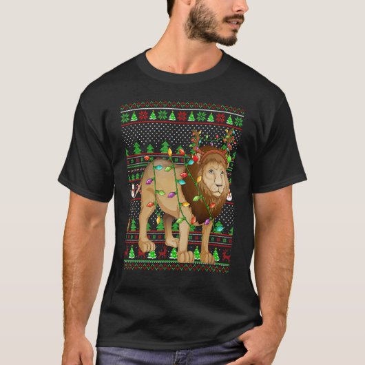 T-shirt Ugly Xmas Sweater Style Lighting Mountain Lion Chr (Devant)