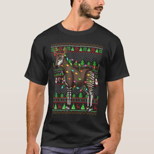 T-shirt Ugly Xmas Sweater Style Lighting Okapi Christmas (Devant)