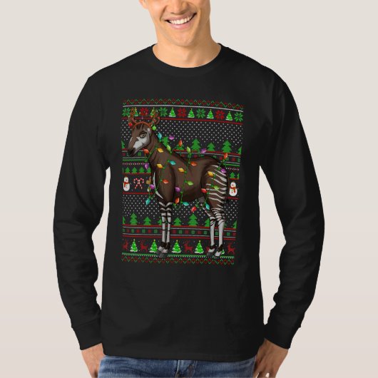 T-shirt Ugly Xmas Sweater Style Lighting Okapi Christmas (Devant)