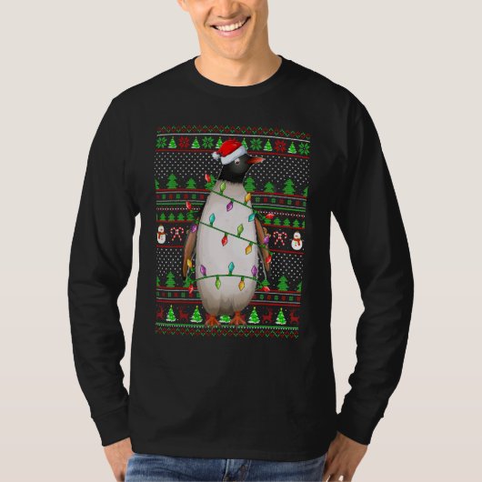 T-shirt Ugly Xmas Sweater Style Lighting Penguin Bird Chri (Devant)