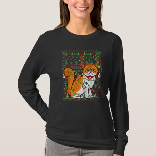 T-shirt Ugly Xmas Sweater Style Lighting Persian Cat Chris (Devant)