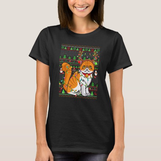 T-shirt Ugly Xmas Sweater Style Lighting Persian Cat Chris (Devant)