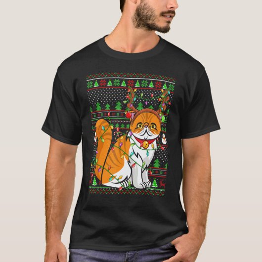 T-shirt Ugly Xmas Sweater Style Lighting Persian Cat Chris (Devant)