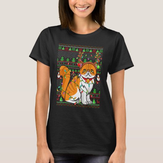 T-shirt Ugly Xmas Sweater Style Lighting Persian Cat Chris (Devant)