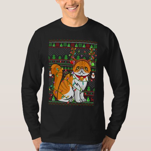 T-shirt Ugly Xmas Sweater Style Lighting Persian Cat Chris (Devant)