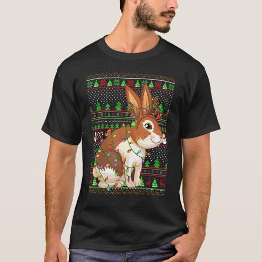 T-shirt Ugly Xmas Sweater Style Lighting Rabbit Christmas (Devant)