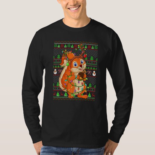 T-shirt Ugly Xmas Sweater Style Lighting Squirrel Christma (Devant)