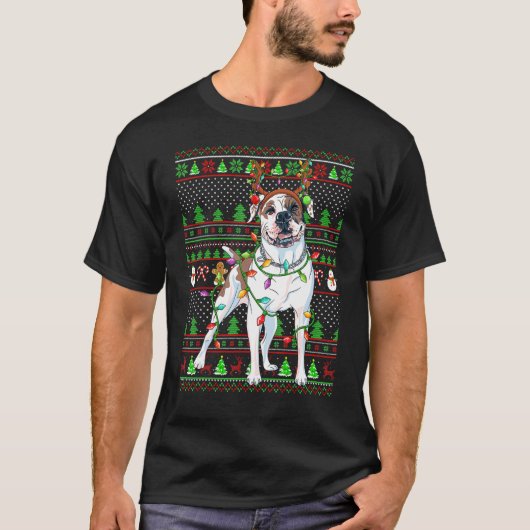 T-shirt Ugly Xmas Sweater Style Lights American Bulldog Ch (Devant)