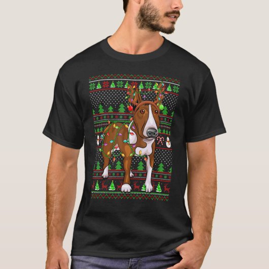T-shirt Ugly Xmas Sweater Style Lights Rat Terrier Dog Chr (Devant)