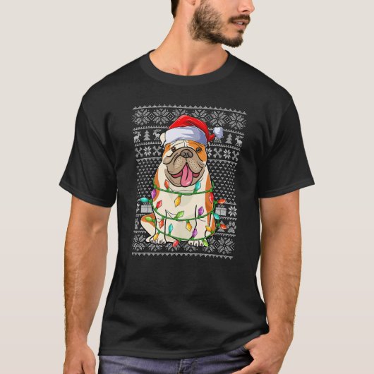 T-shirt Ugly Xmas Sweater Style Santa American Bulldog Chr (Devant)