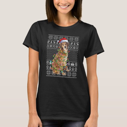 T-shirt Ugly Xmas Sweater Style Santa Brittany Spaniel Dog (Devant)