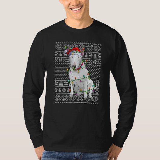 T-shirt Ugly Xmas Sweater Style Santa Bull Terrier Dog Chr (Devant)