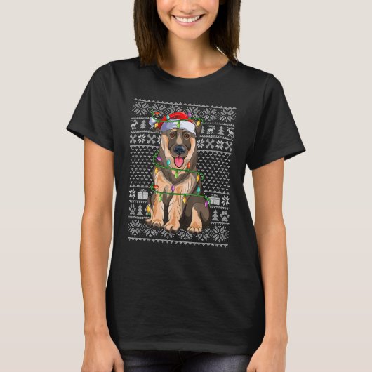 T-shirt Ugly Xmas Sweater Style Santa German Shepherd Dog  (Devant)