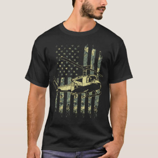 T-shirt Uh-1 Huey Drapeau Camouflage US Hélicoptère Milita