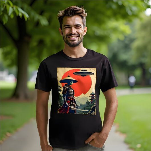 T-shirt Ukiyo-e Japonais Paysage Art Amusant Alien Samurai