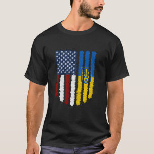 T-shirt Ukraine Américain Drapeau Ukraine Usa Amérique Lon