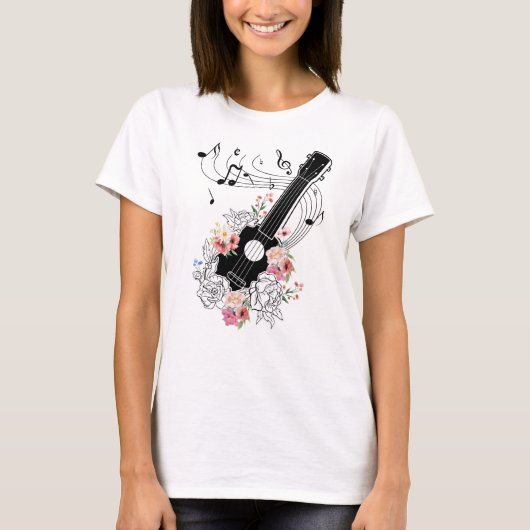 T-shirt Ukulele Avec Fleurs Cadeau (Devant)