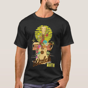 T-shirt Ukulele avec fleurs et palmiers/nom modifiable