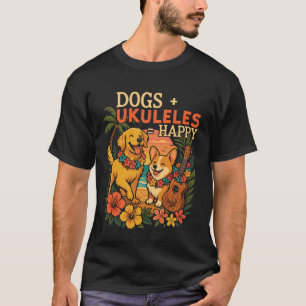 T-shirt Ukulélé Hawaïen Uke Chiens + Ukulélés  Heureux