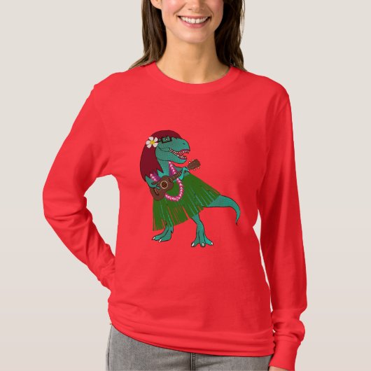 T-shirt Ukulélé hawaïenne de dinosaure (Devant)