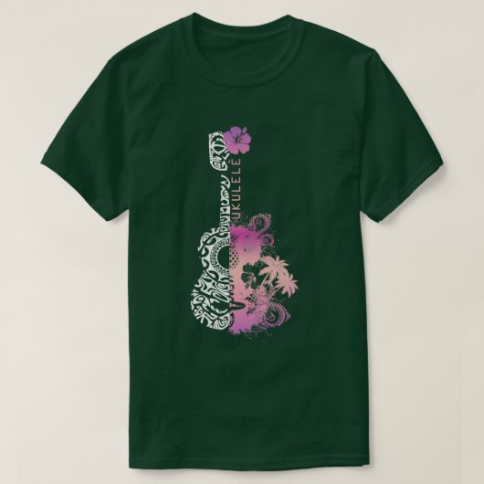 T-SHIRT UKULELE HAWAIIAN TATTOO PURPLE (Design devant)