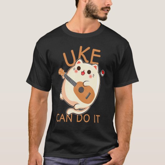 T-shirt Ukulele Print Uke Can Do It Cat Lecture Produit (Devant)