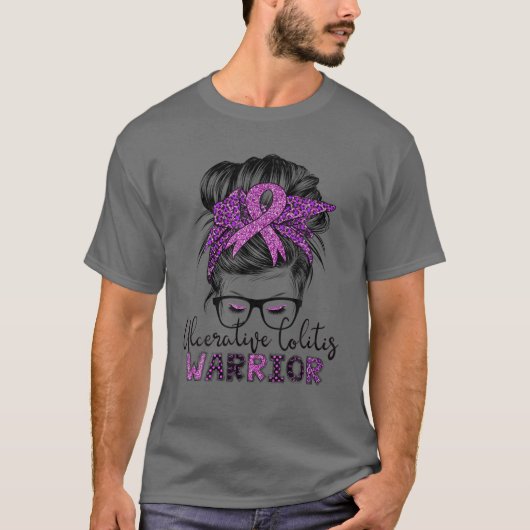 T-shirt Ulcerative Colitis Warrior Messy Hair Bun pour les (Devant)