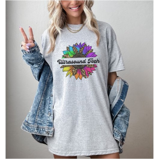 T-shirt Ultrasound Tech Profession Rainbow Sunflower
