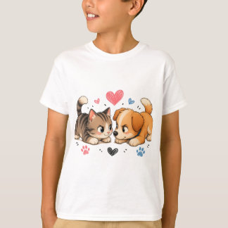 T-shirt Un adorable concours de regards entre un chaton et