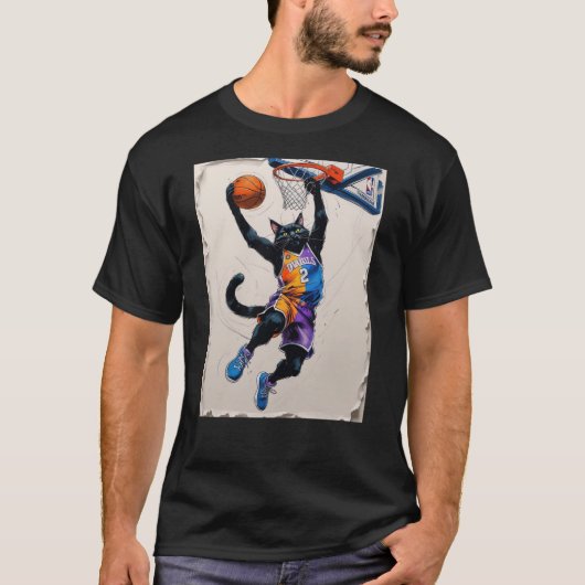 T-shirt Un autre chat noir qui dunk un ballon de basket ! (Devant)