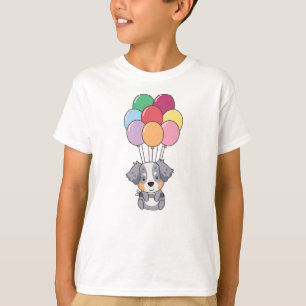 T-shirt Un Berger Australien Vole Avec Des Ballons Colorés