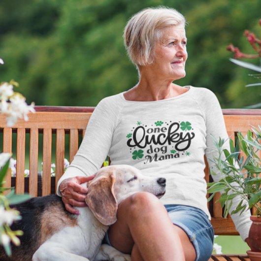 T-shirt Un Chanceux Chien Mama Clover Paw White Long Manch