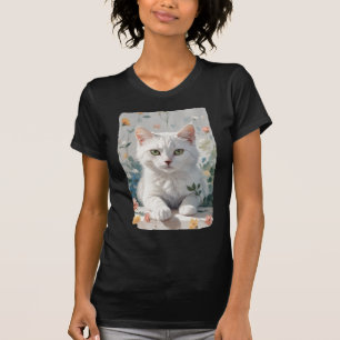 T-shirt Un chat blanc en fleurs.