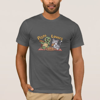 T-shirt Un chat et une tortue adorent manger de la pizza