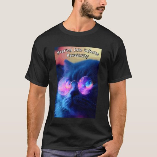 T-shirt Un chat Kiity fixe l'infini Pawsibilité (Devant)