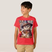 T-shirt Un chat mignon dans un casquette magicien lancer d (Devant entier)