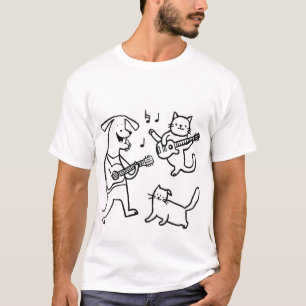 T-shirt Un chien joue de la guitare et un chat danse