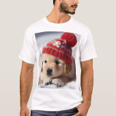 T-shirt un chiot portant un casquette rouge avec un bonhom (Devant)
