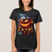 T-shirt un citrouille d'halloween avec un visage effrayant (Devant)