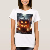 T-shirt un citrouille d'halloween avec une toile d'araigné (Devant)