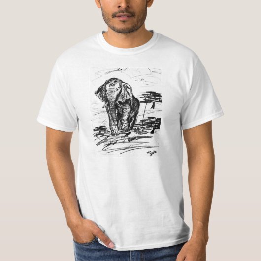 T-shirt Un croquis d'un éléphant africain sauvage (Devant)